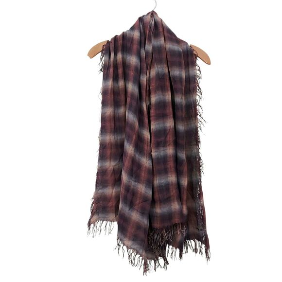 Chan Luu Scarf Womens One Size Dark Sapphire Ombre Plaid Fringed Silk Cashmere - Picture 3 of 11